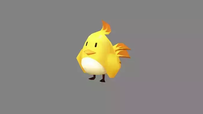 Cartoon little yellow bird Low-poly 3D model