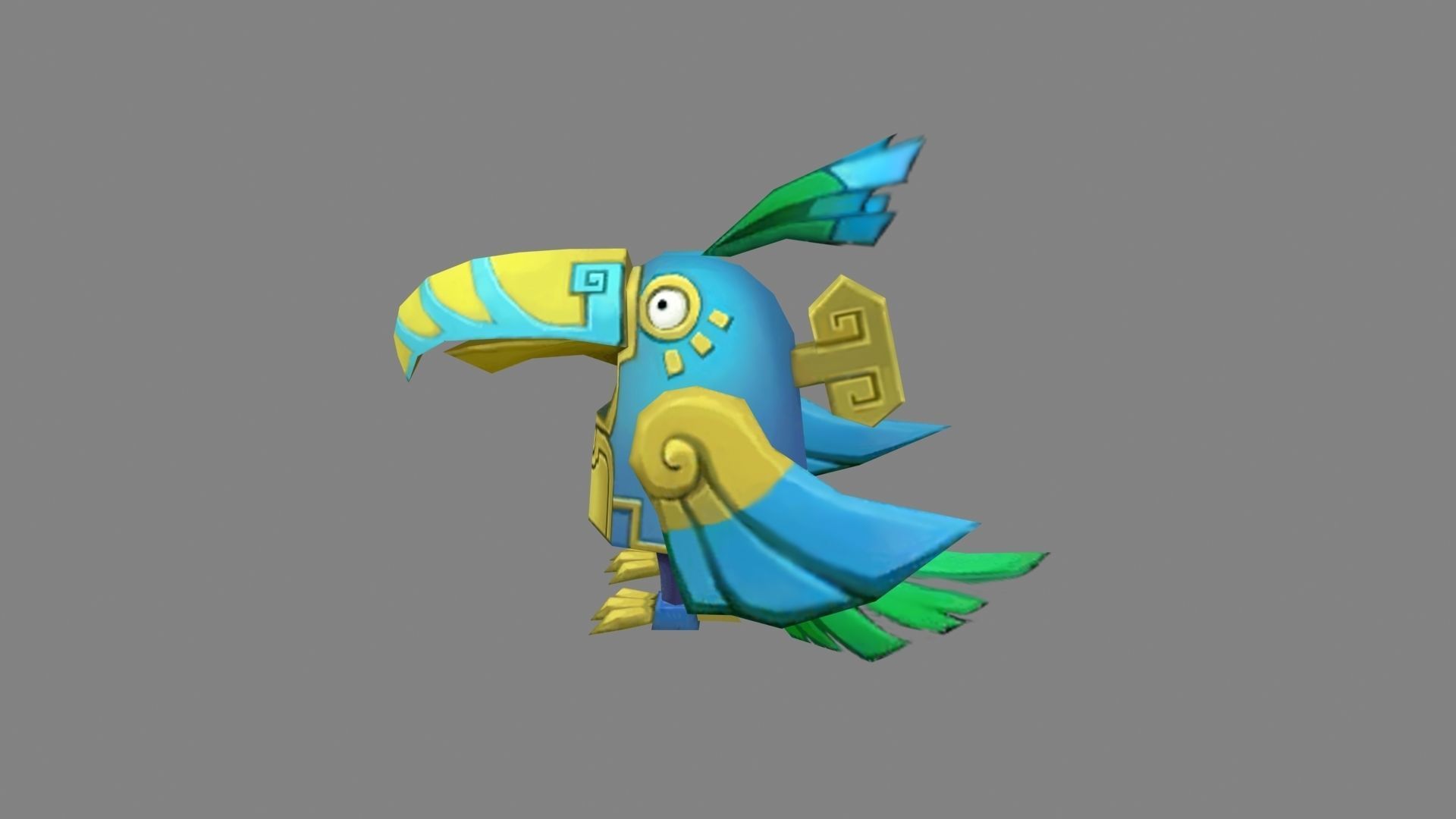 Cartoon organ bird - mechanical bird Low-poly 3D model_1