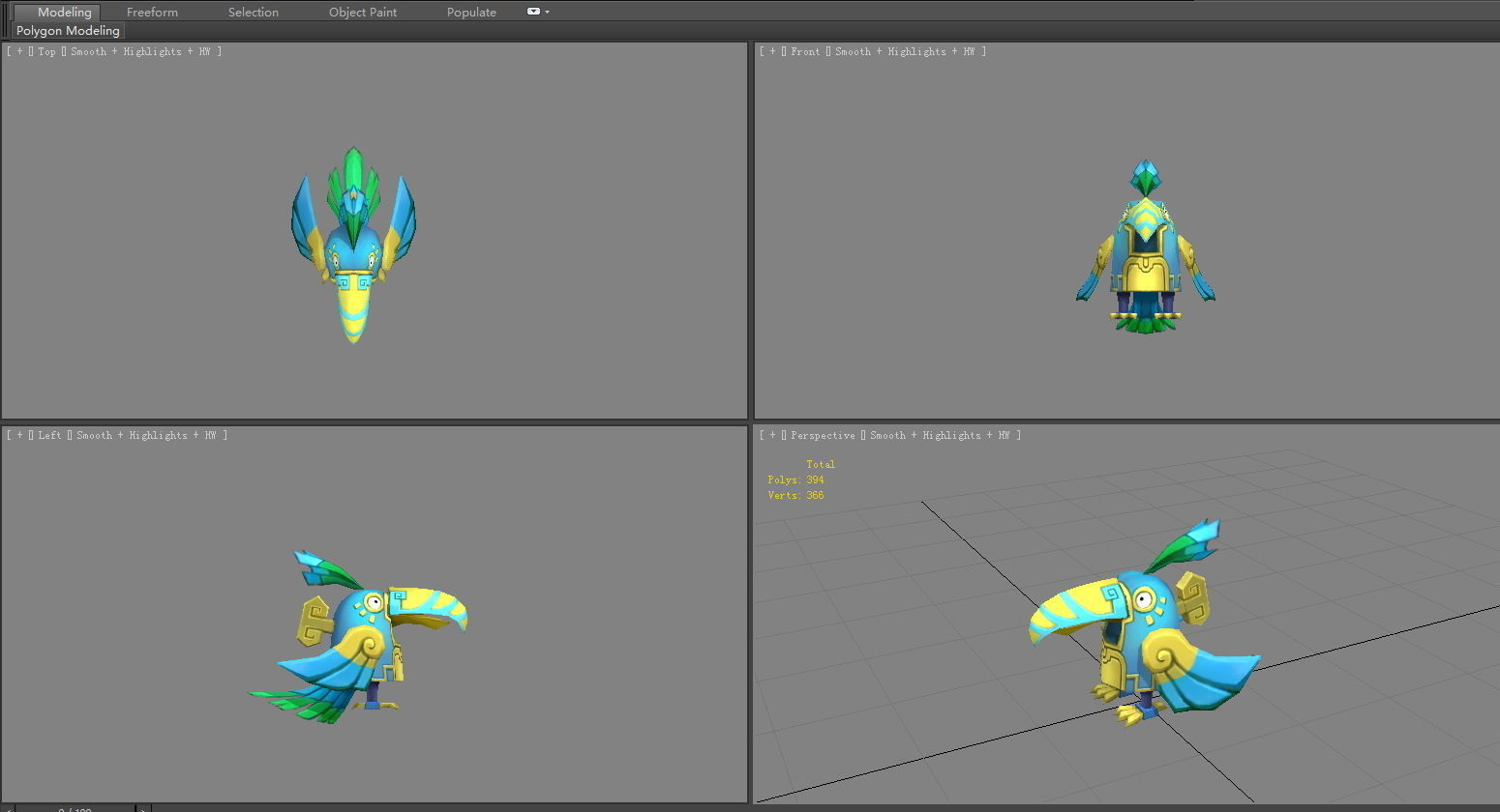 Cartoon organ bird - mechanical bird Low-poly 3D model_3