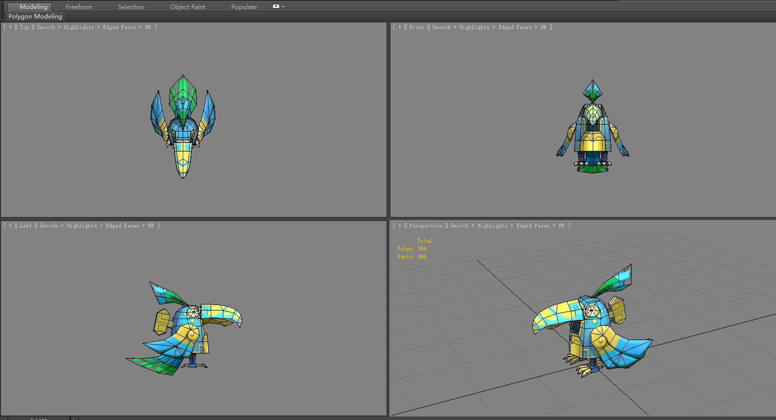 Cartoon organ bird - mechanical bird Low-poly 3D model_4