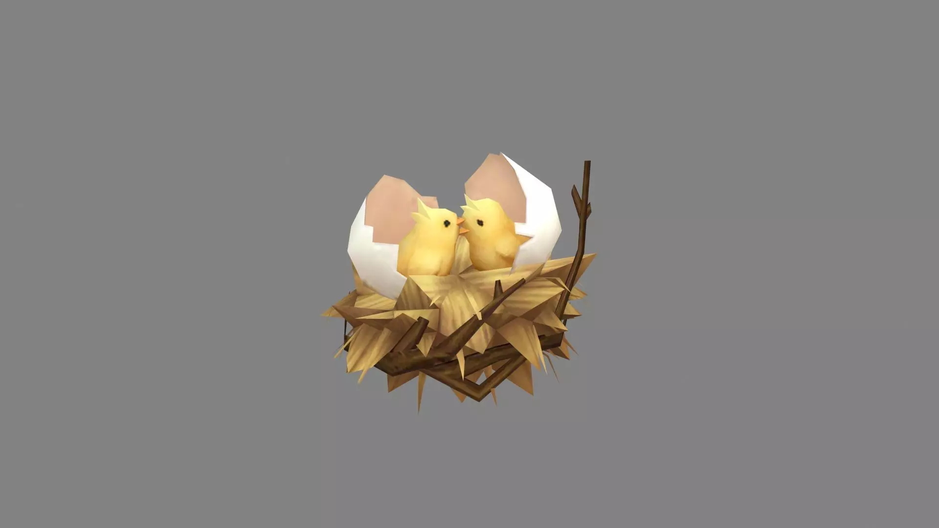 Cartoon bird nest - fledgling - chicks in the nest Low-poly 3D model_0