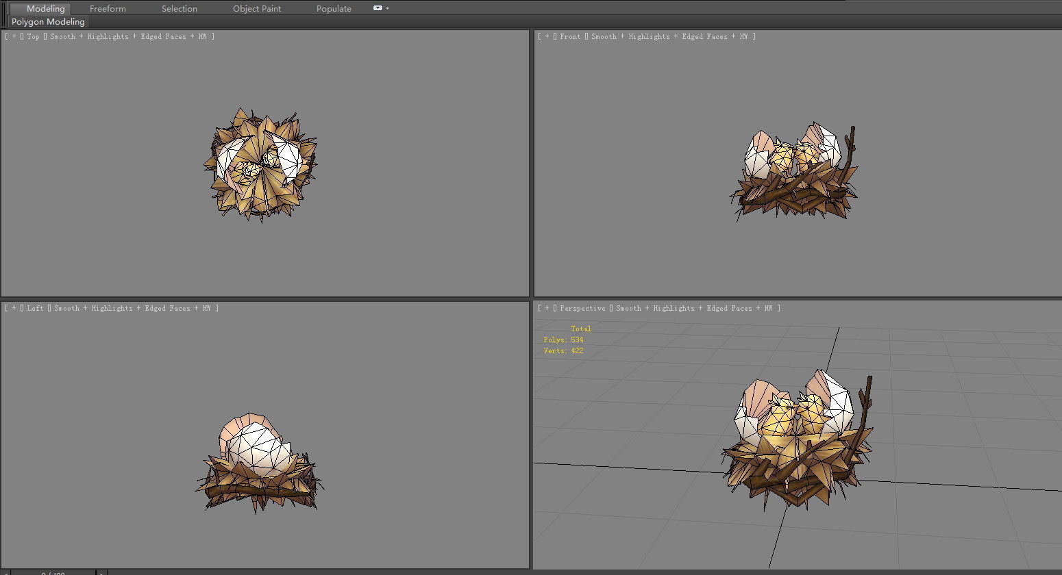 Cartoon bird nest - fledgling - chicks in the nest Low-poly 3D model_4