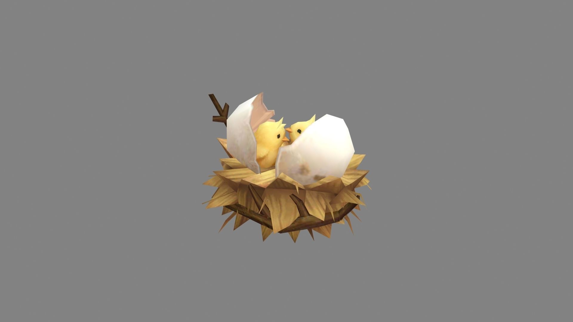 Cartoon bird nest - fledgling - chicks in the nest Low-poly 3D model_2