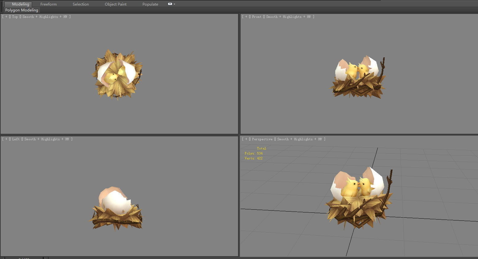 Cartoon bird nest - fledgling - chicks in the nest Low-poly 3D model_3