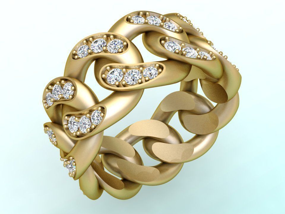 Chain ring - Miami Cuban ring - Link ring - Size 11 3D print model_2