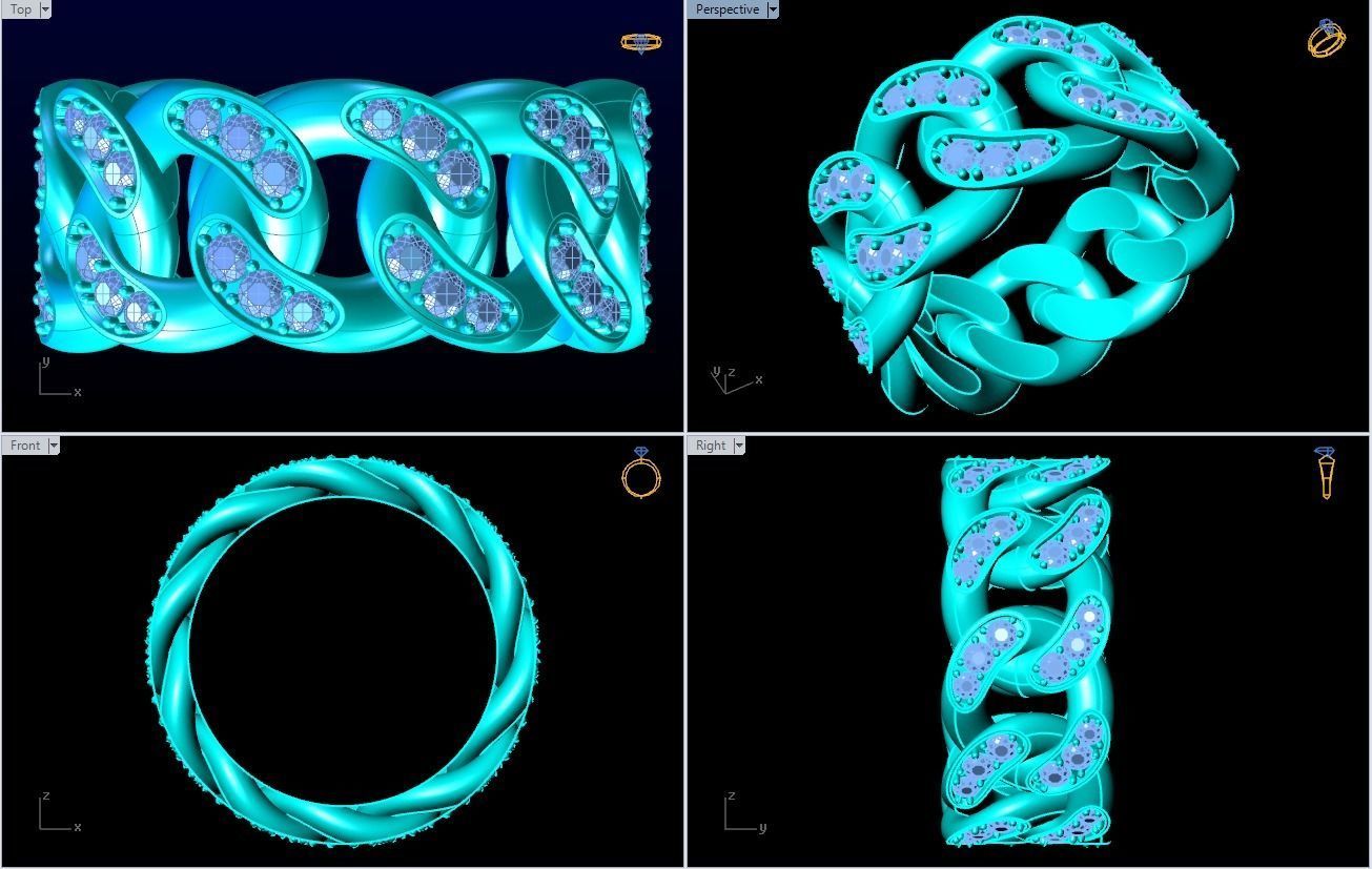 Chain ring - Miami Cuban ring - Link ring - Size 11 3D print model_5