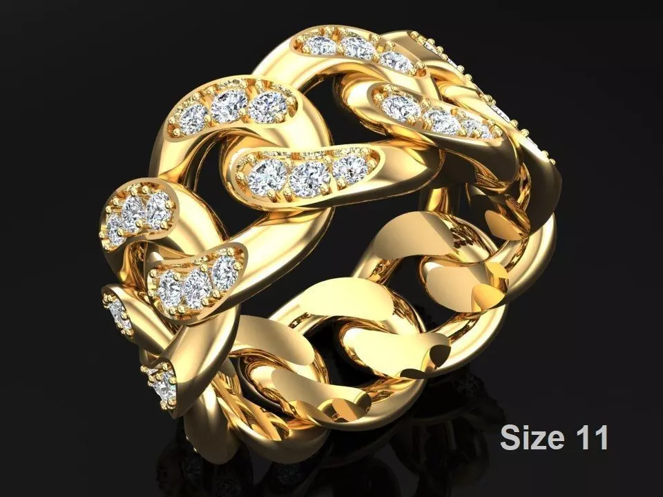 Chain ring - Miami Cuban ring - Link ring - Size 11 3D print model_0