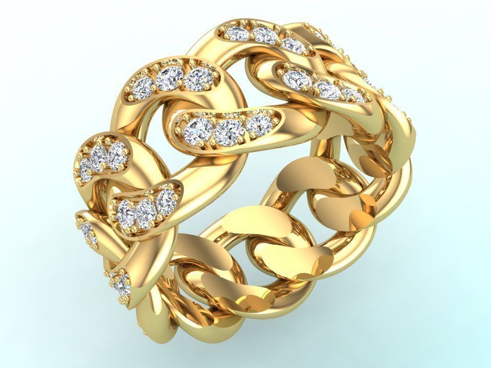 Chain ring - Miami Cuban ring - Link ring - Size 11 3D print model_7