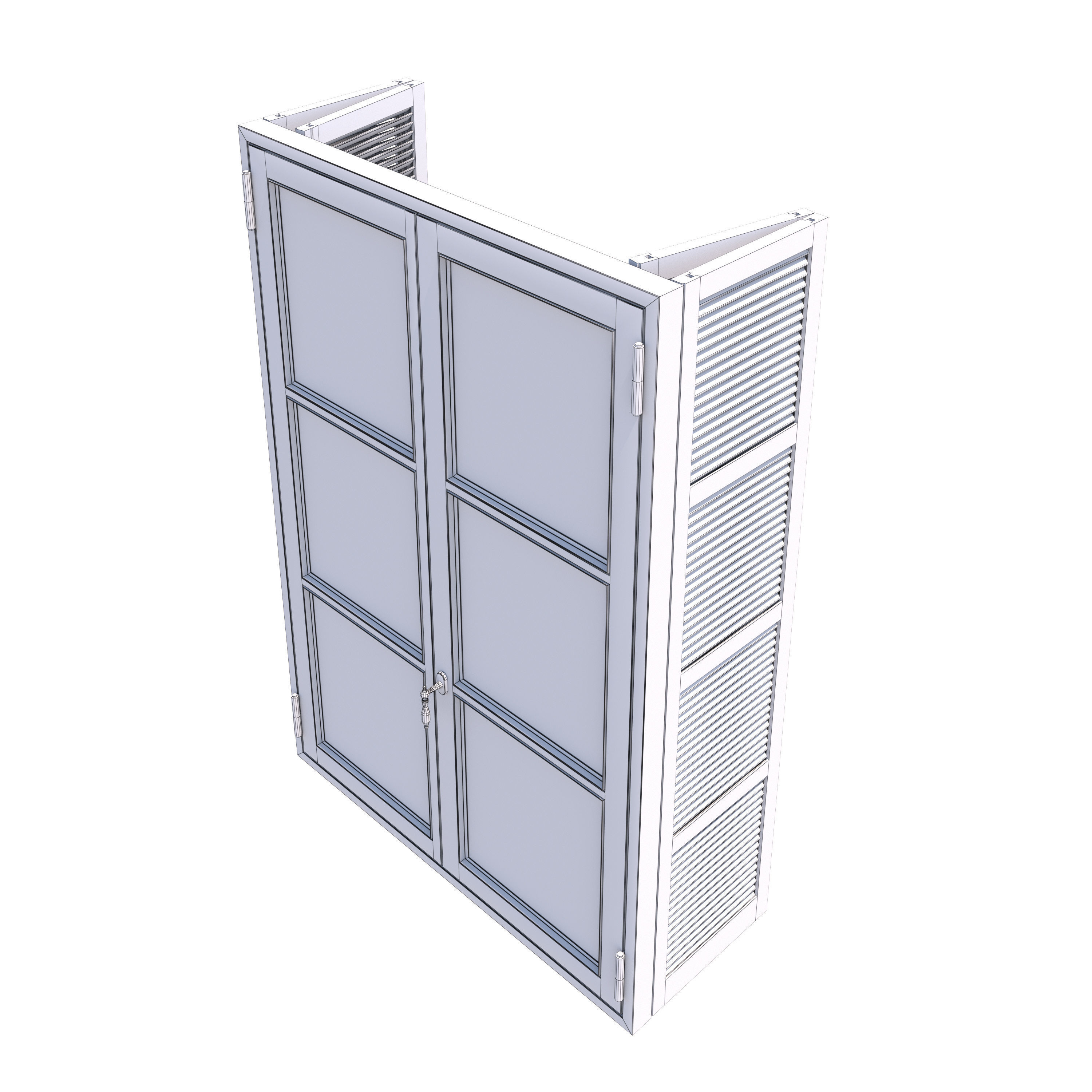 Wood Window with Shutters 3D model_1