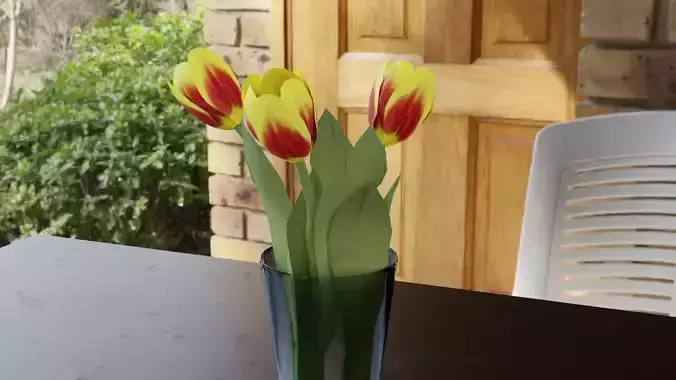 Tulips in glass vase Low-poly 3D model