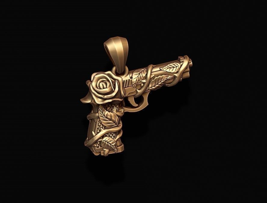 Gun and rose pendant 3D print model_1