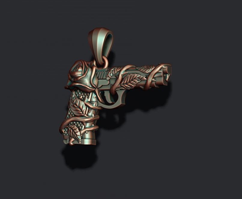 Gun and rose pendant 3D print model_3