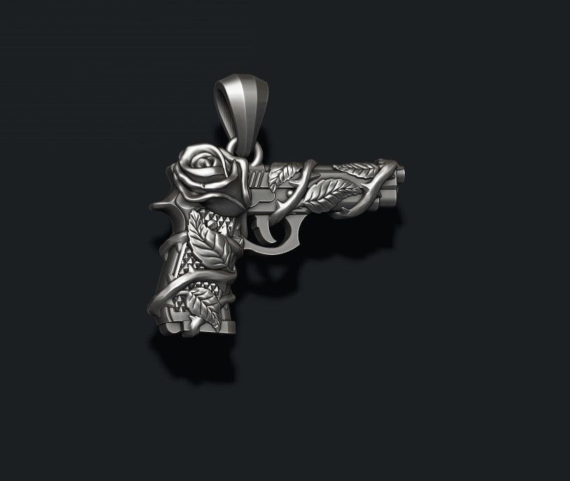 Gun and rose pendant 3D print model_6