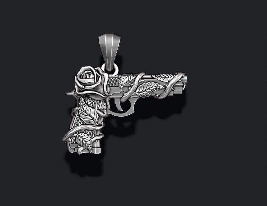 Gun and rose pendant 3D print model_4