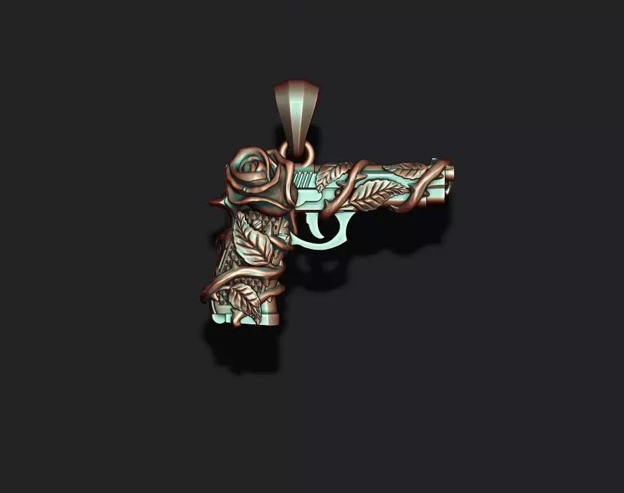 Gun and rose pendant 3D print model_0