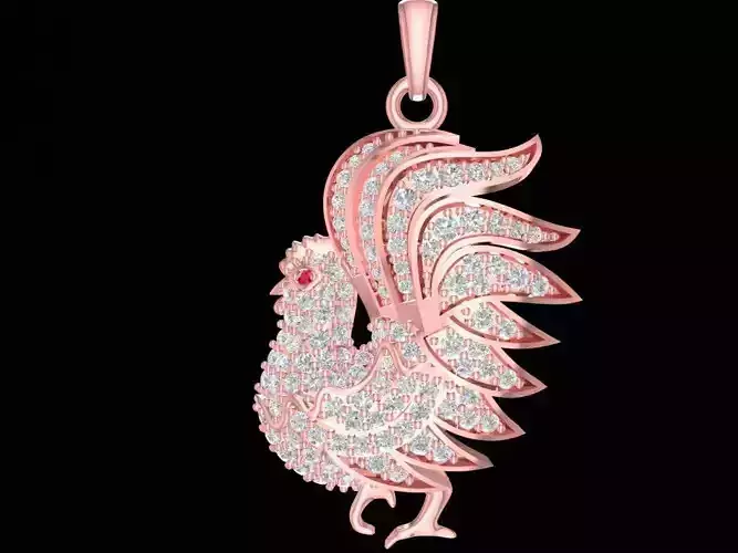 Luxury Rooster Pave Diamond Pendant for Men and Women  2289