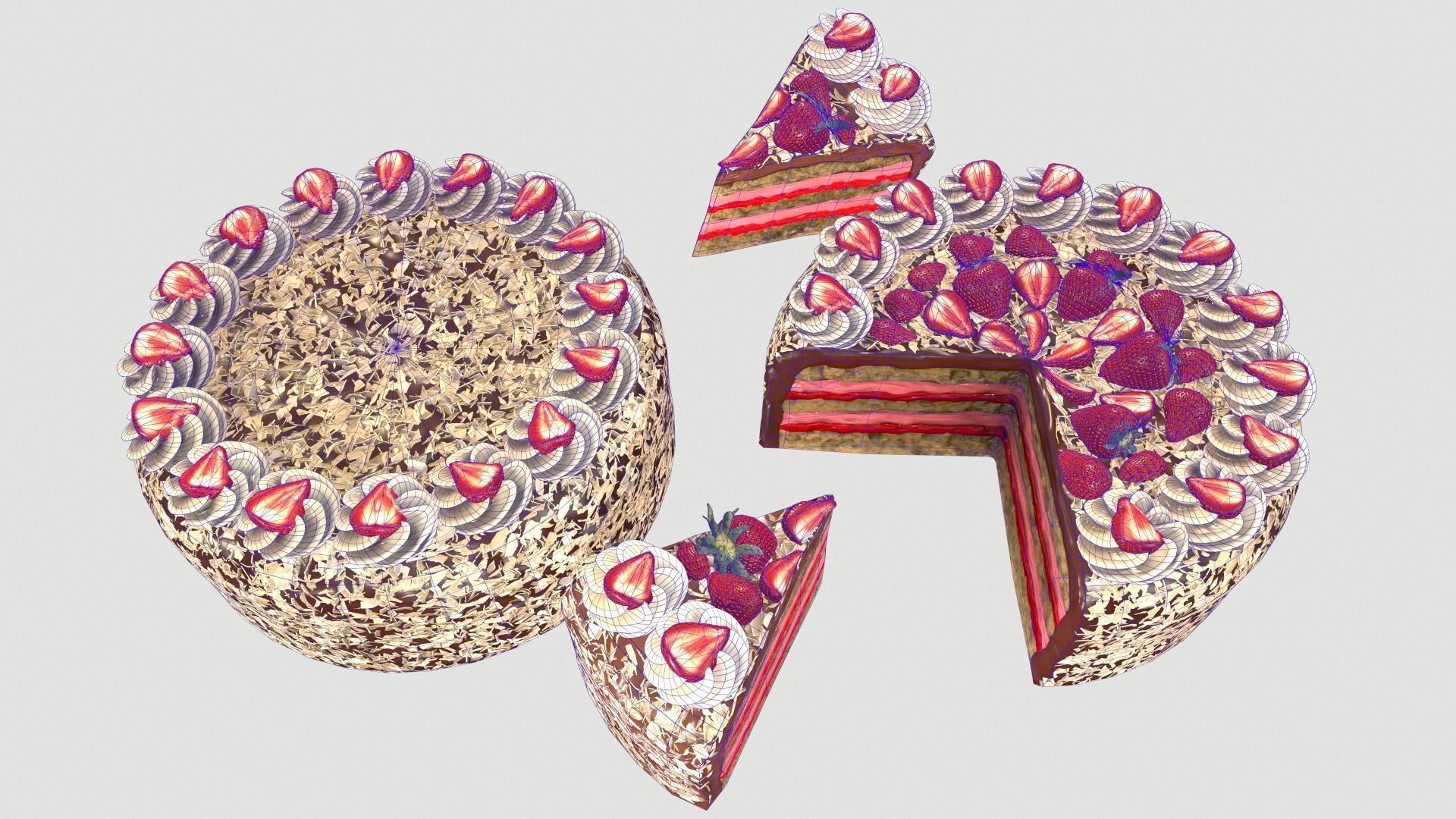Strawberry cake Low poly 3D model Low-poly 3D model_15