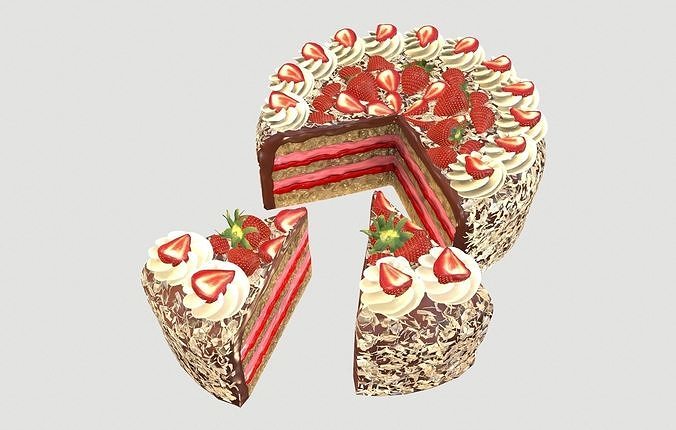 Strawberry cake Low poly 3D model Low-poly 3D model 3
