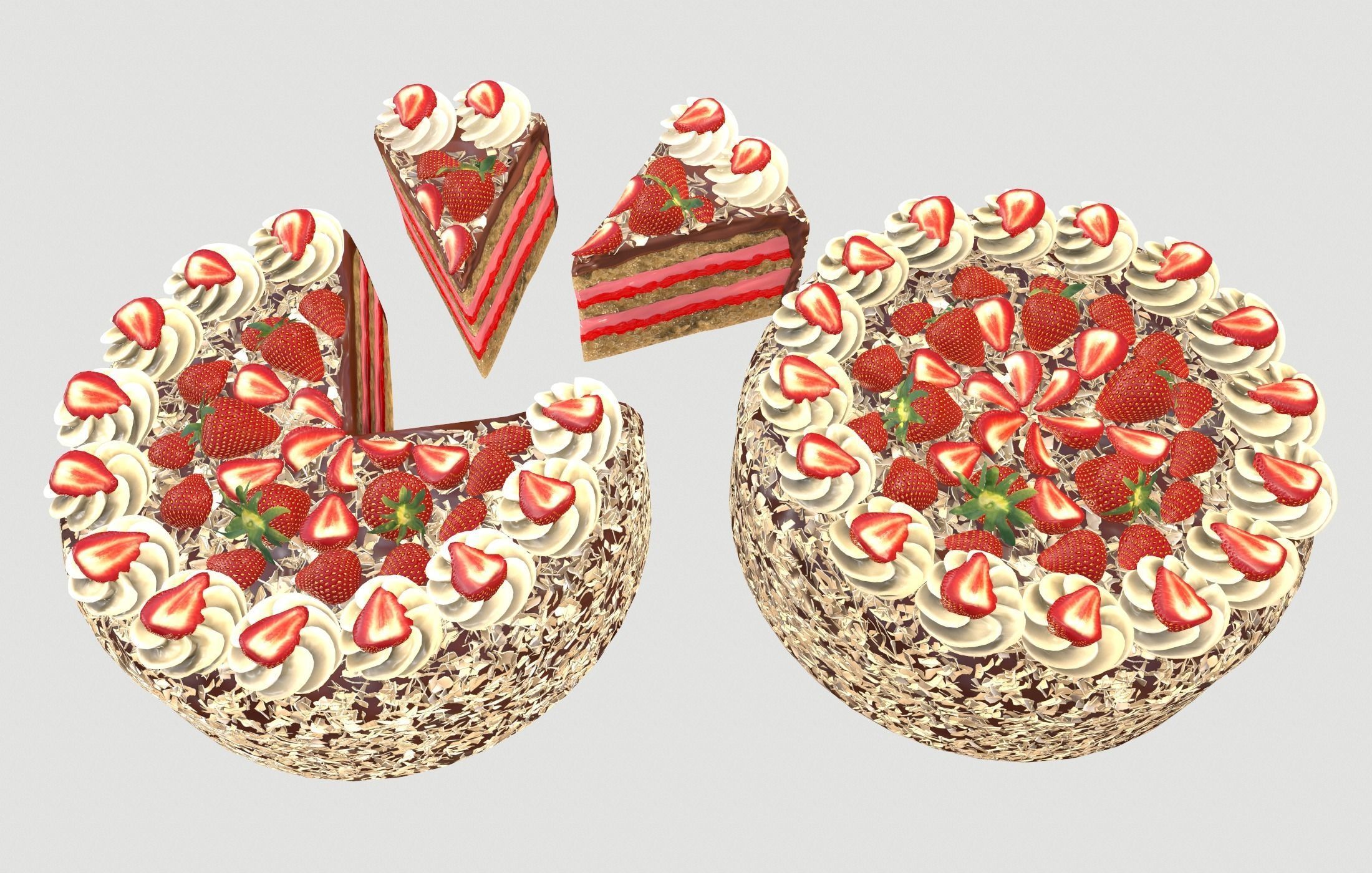 Strawberry cake Low poly 3D model Low-poly 3D model_9