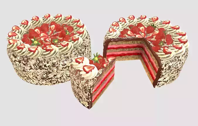Strawberry cake Low poly 3D model
