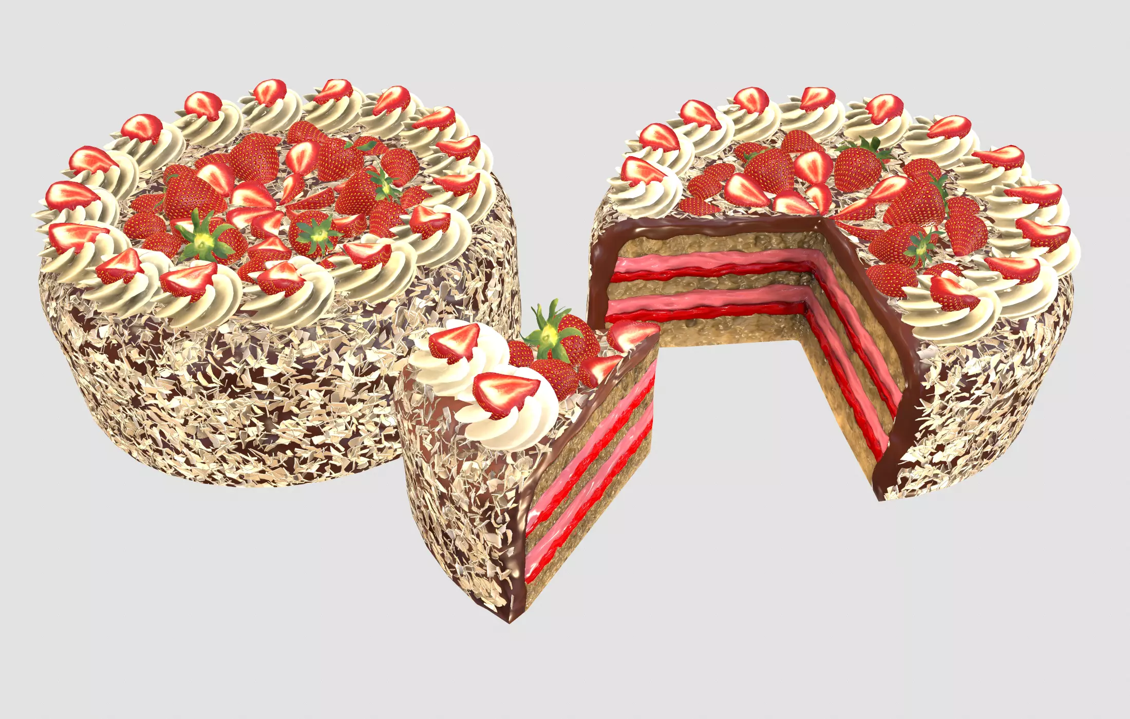 Strawberry cake Low poly 3D model Low-poly 3D model_0
