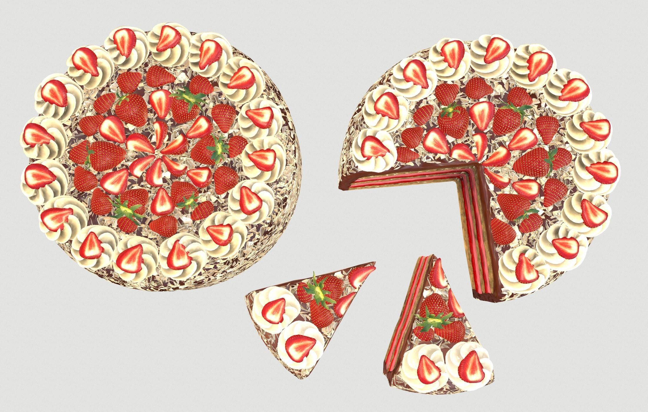 Strawberry cake Low poly 3D model Low-poly 3D model_5