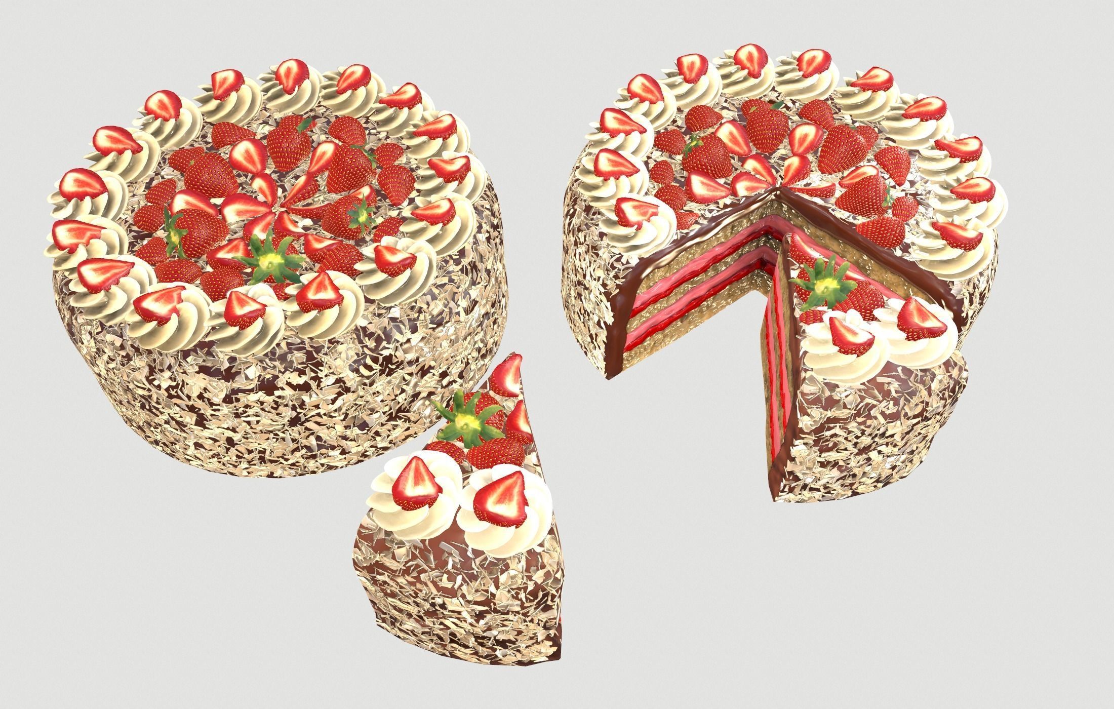 Strawberry cake Low poly 3D model Low-poly 3D model_7