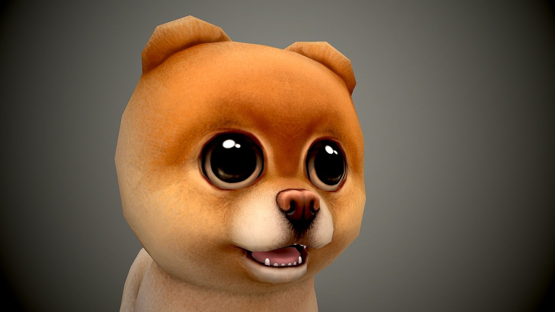 Spitz cartoon dog with big eyes Low-poly 3D model_2