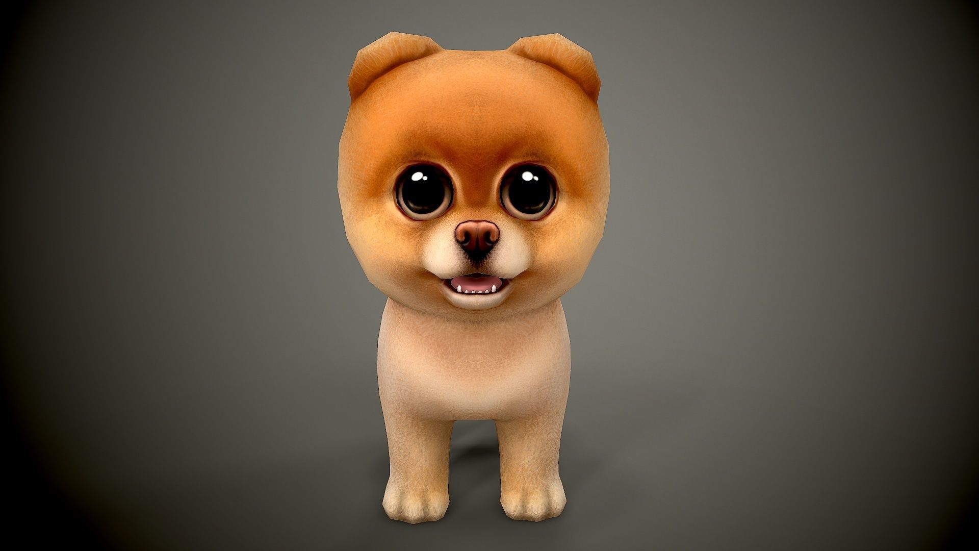 Spitz cartoon dog with big eyes Low-poly 3D model_1