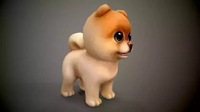 Spitz cartoon dog with big eyes Low-poly 3D model
