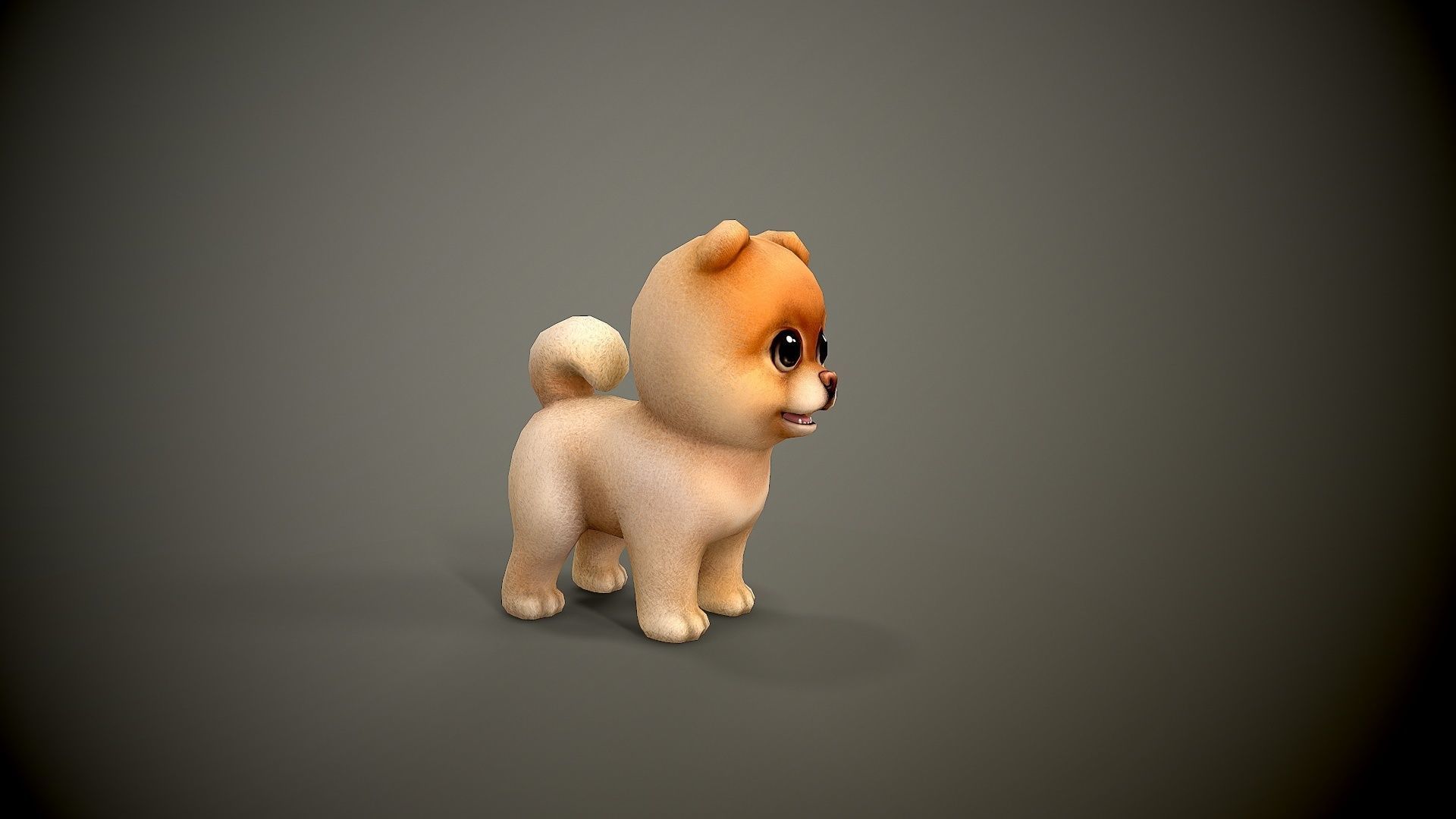 Spitz cartoon dog with big eyes Low-poly 3D model_4