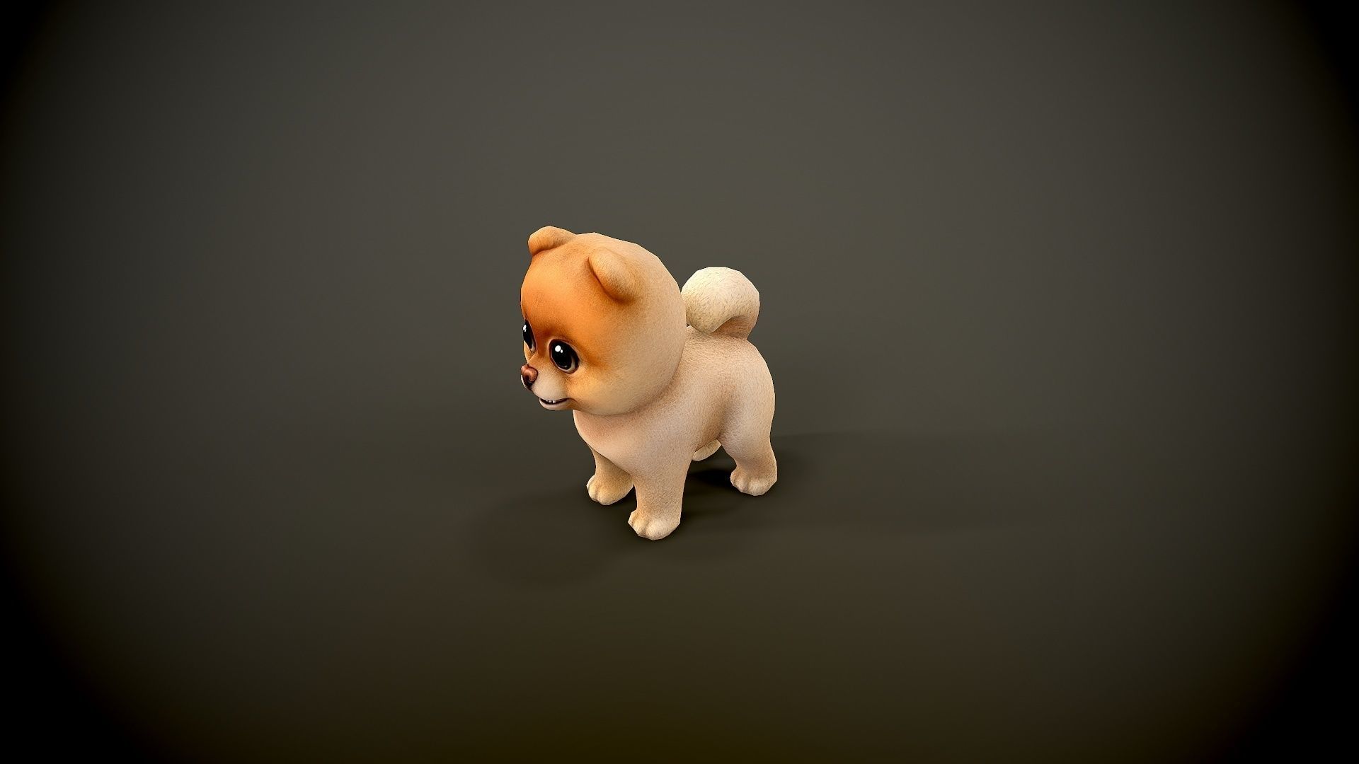 Spitz cartoon dog with big eyes Low-poly 3D model_6