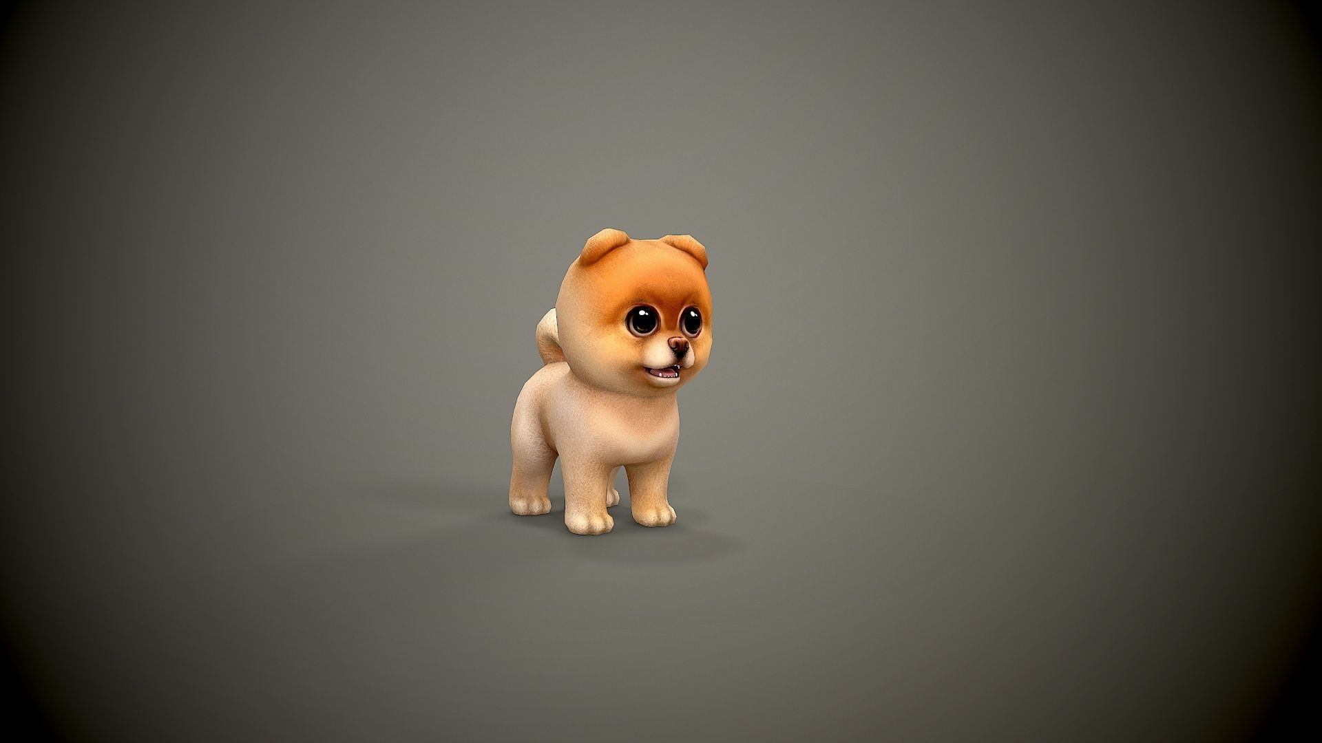 Spitz cartoon dog with big eyes Low-poly 3D model_3