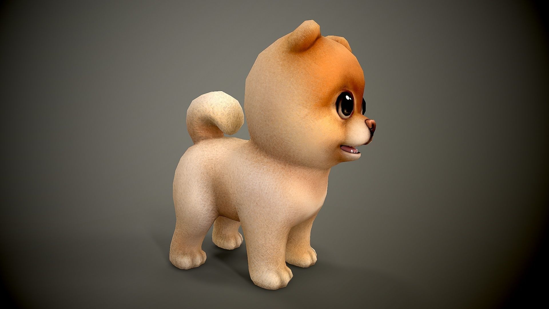 Spitz cartoon dog with big eyes Low-poly 3D model_5
