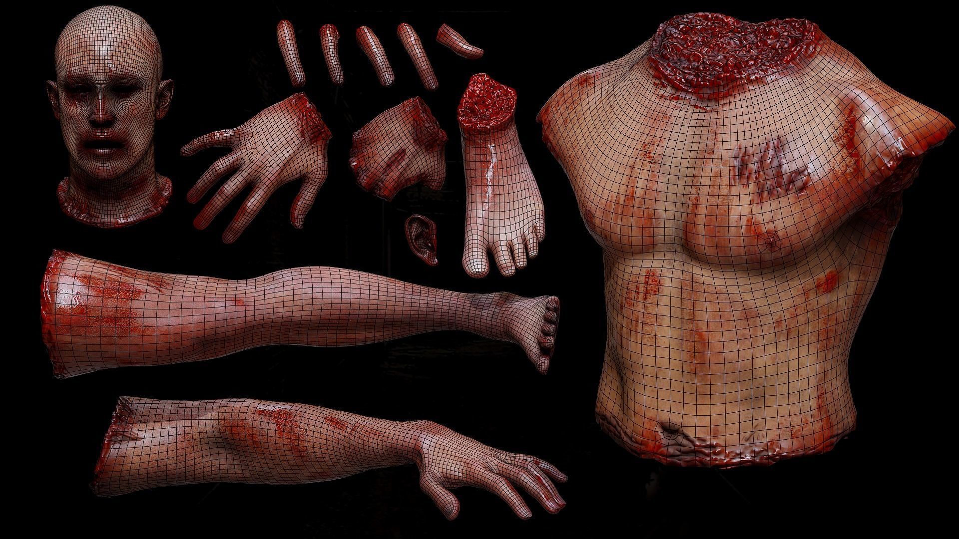 Male body parts collection Gore Horror Props Low-poly 3D model_6