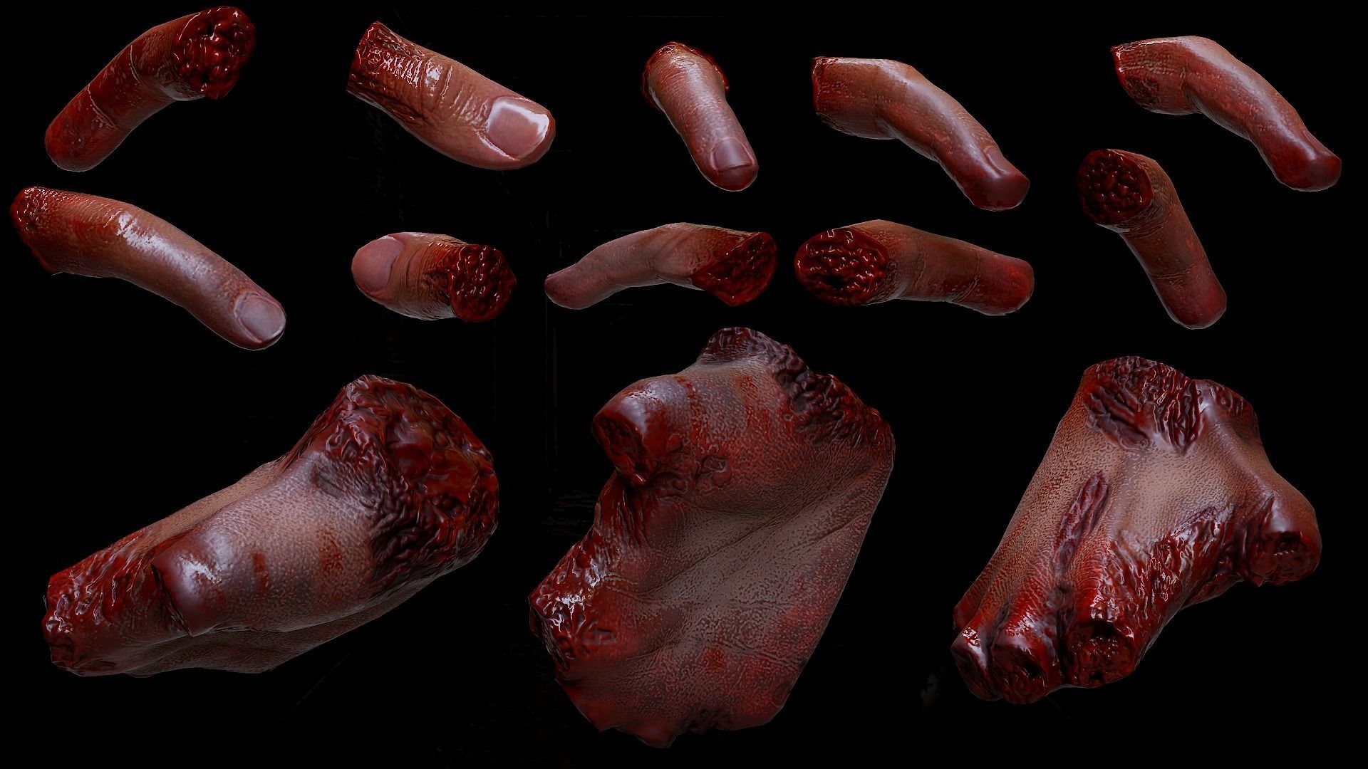 Male body parts collection Gore Horror Props Low-poly 3D model_3