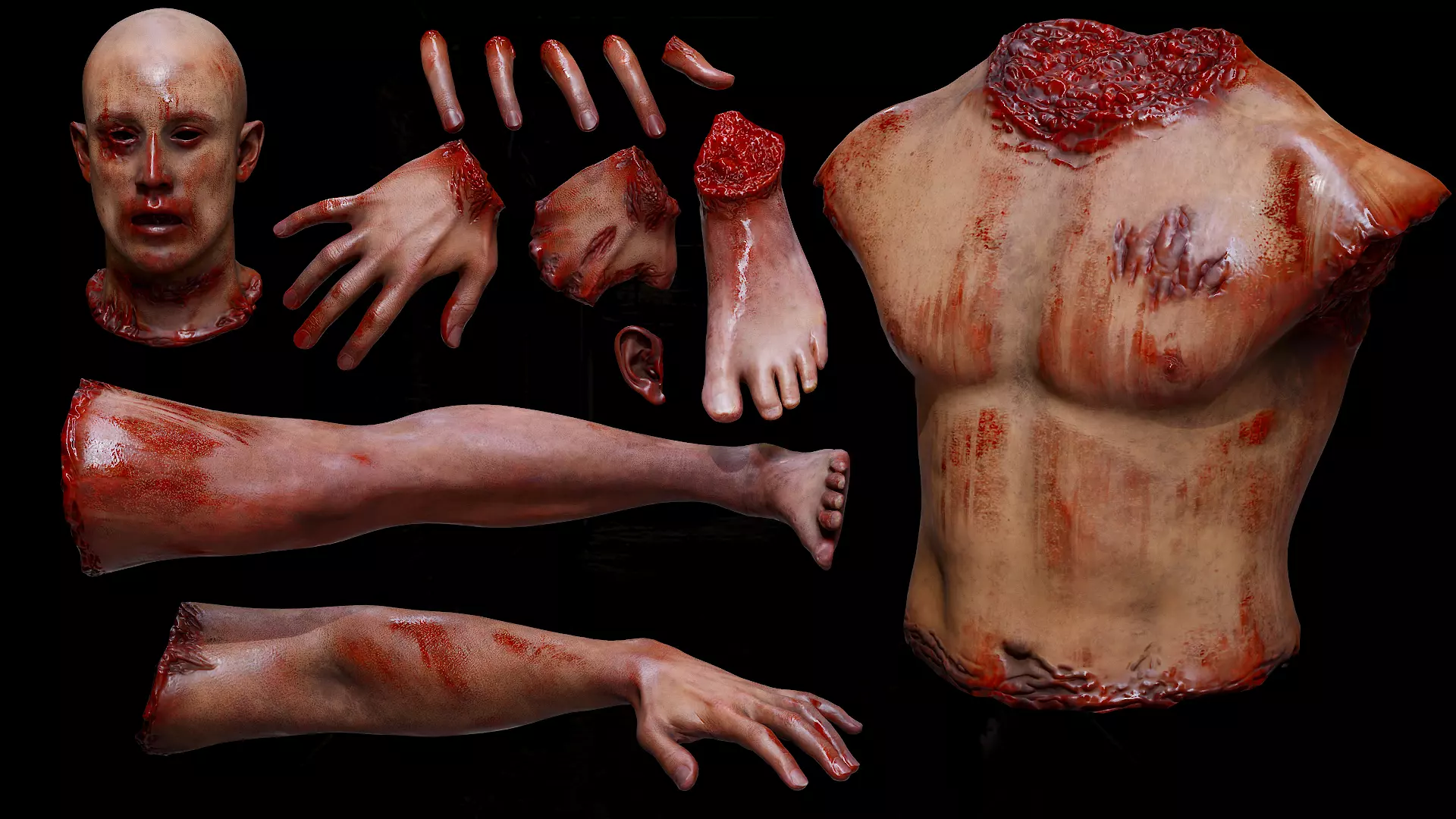 Male body parts collection Gore Horror Props Low-poly 3D model_0