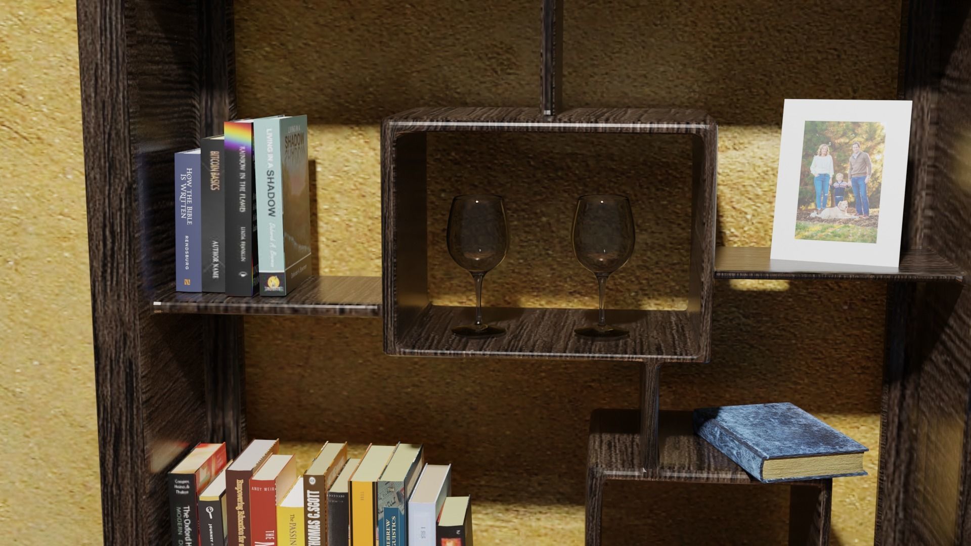 BookShelf wooden bookcase with books Low-poly 3D model_6