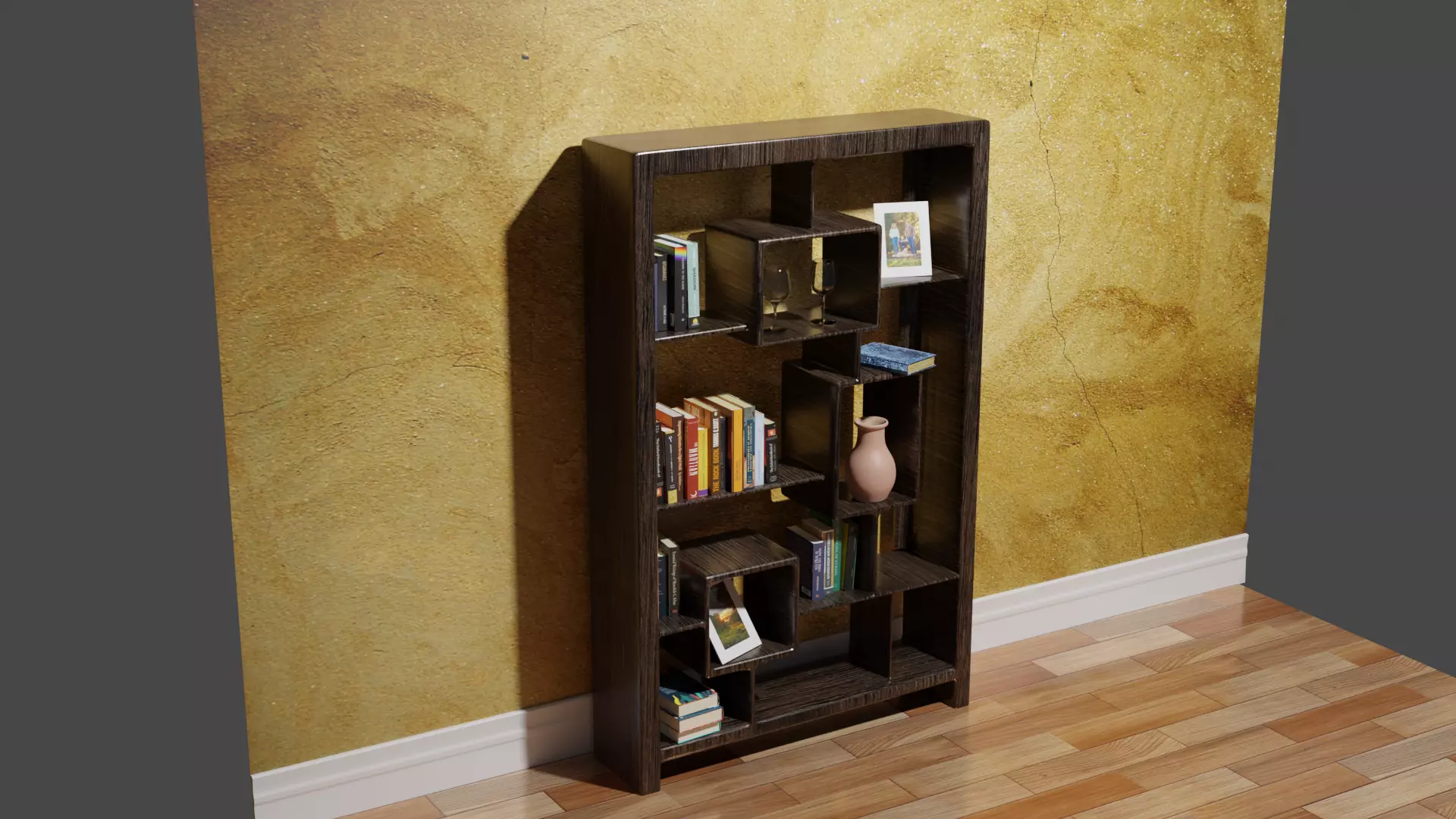 BookShelf wooden bookcase with books Low-poly 3D model_0