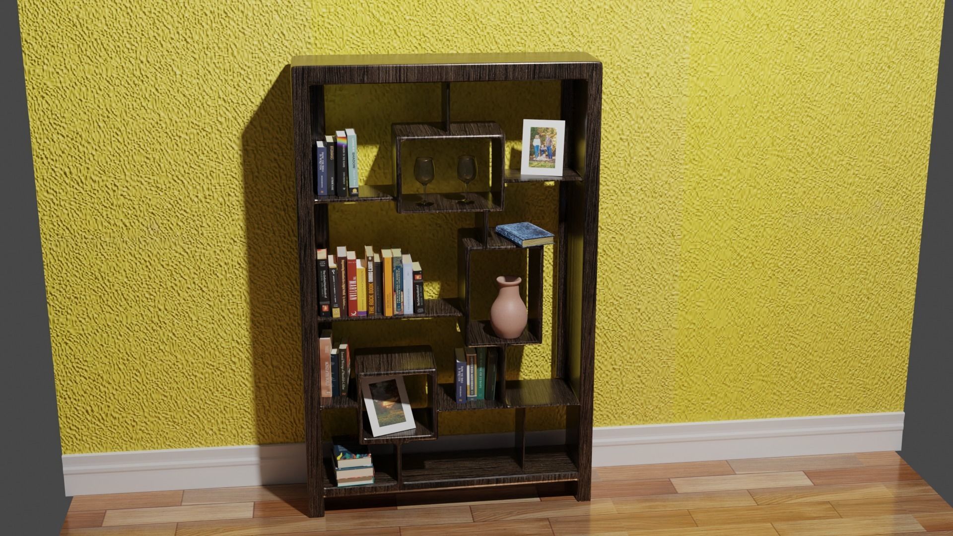 BookShelf wooden bookcase with books Low-poly 3D model_8