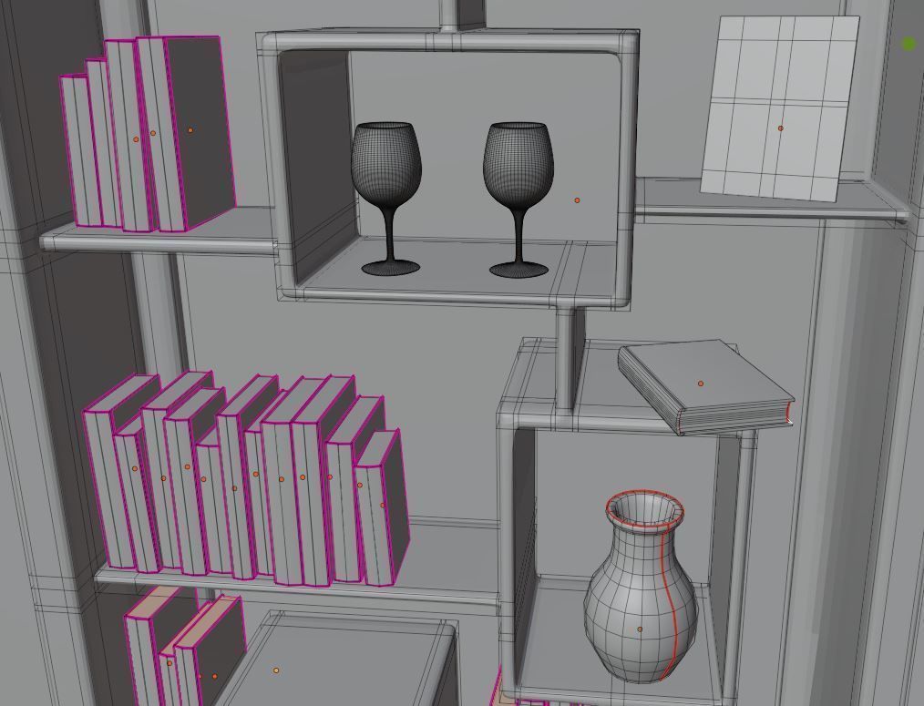 BookShelf wooden bookcase with books Low-poly 3D model_9