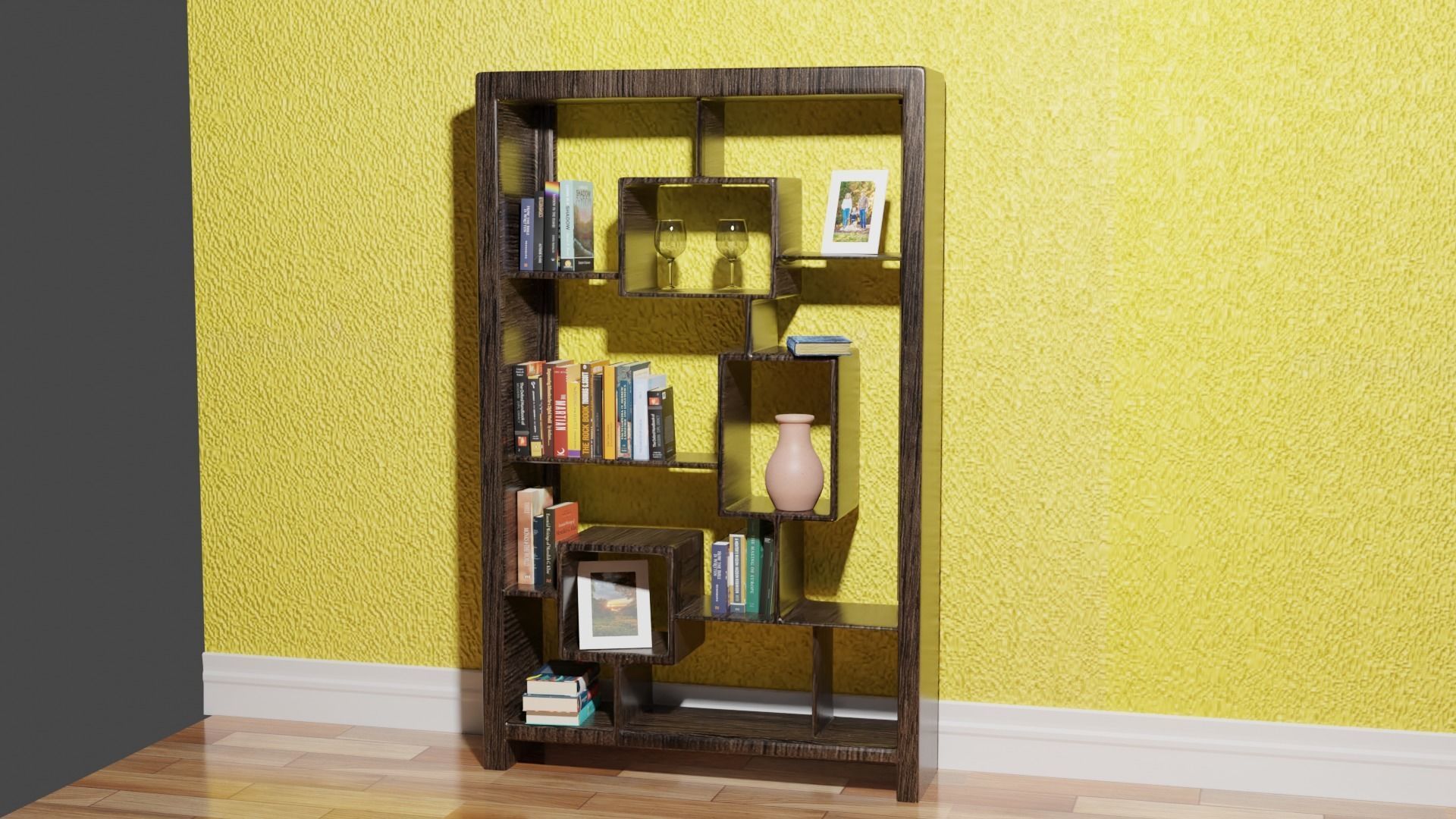 BookShelf wooden bookcase with books Low-poly 3D model_5