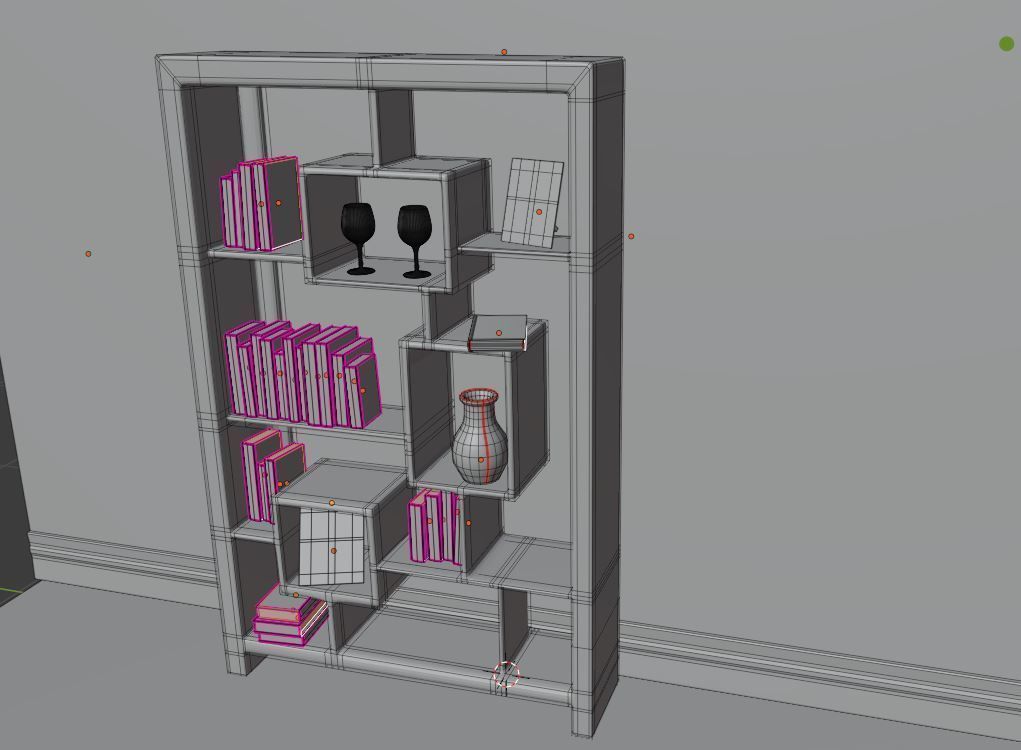 BookShelf wooden bookcase with books Low-poly 3D model_10