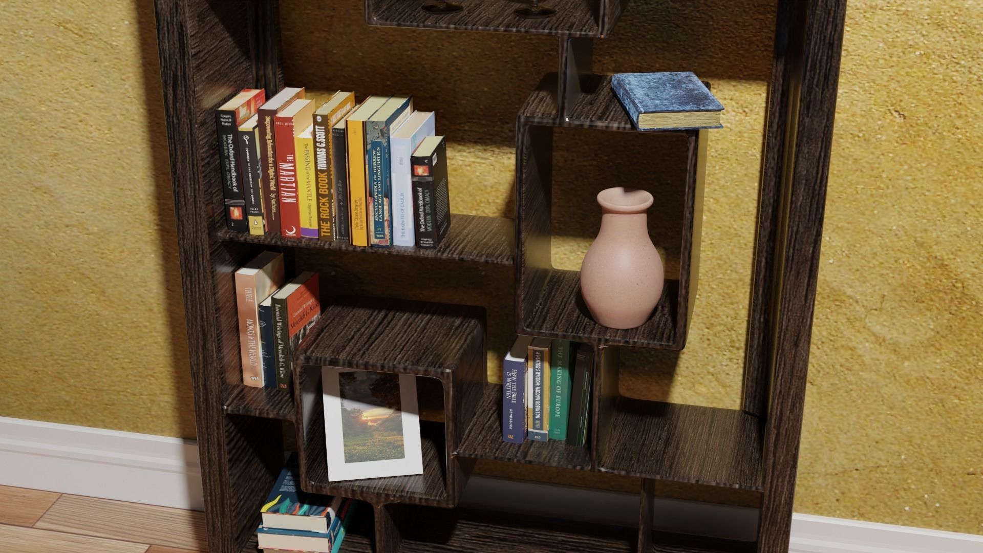 BookShelf wooden bookcase with books Low-poly 3D model_1