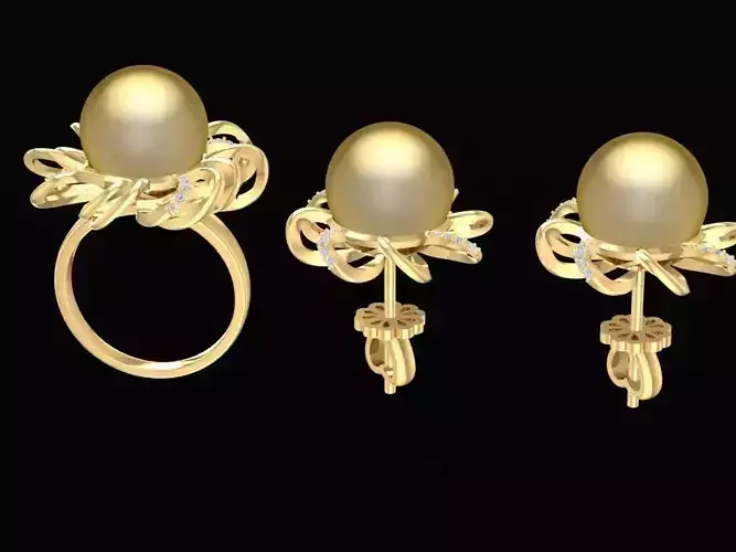 set pearl ring and earrings  2298