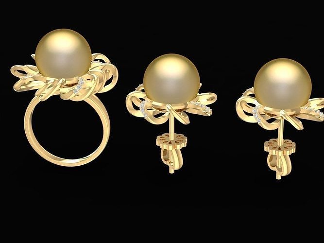 set pearl ring and earrings  2298 3D print model