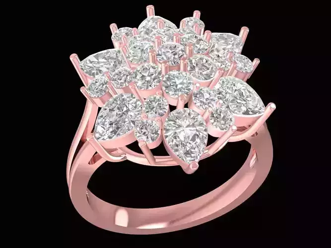 Elegant Multi Layer Flower Diamond Ring for Women 3D Model  2383