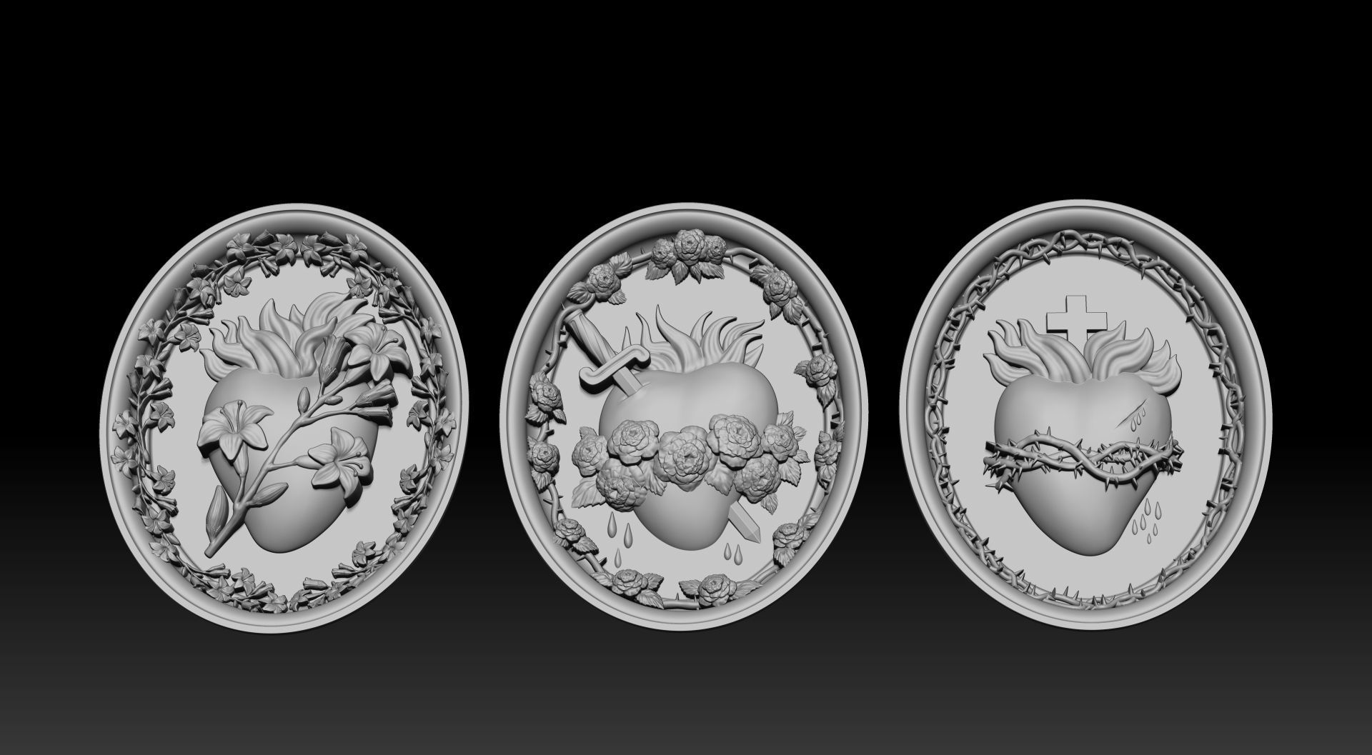 Three sacred hearts  3D print model_4
