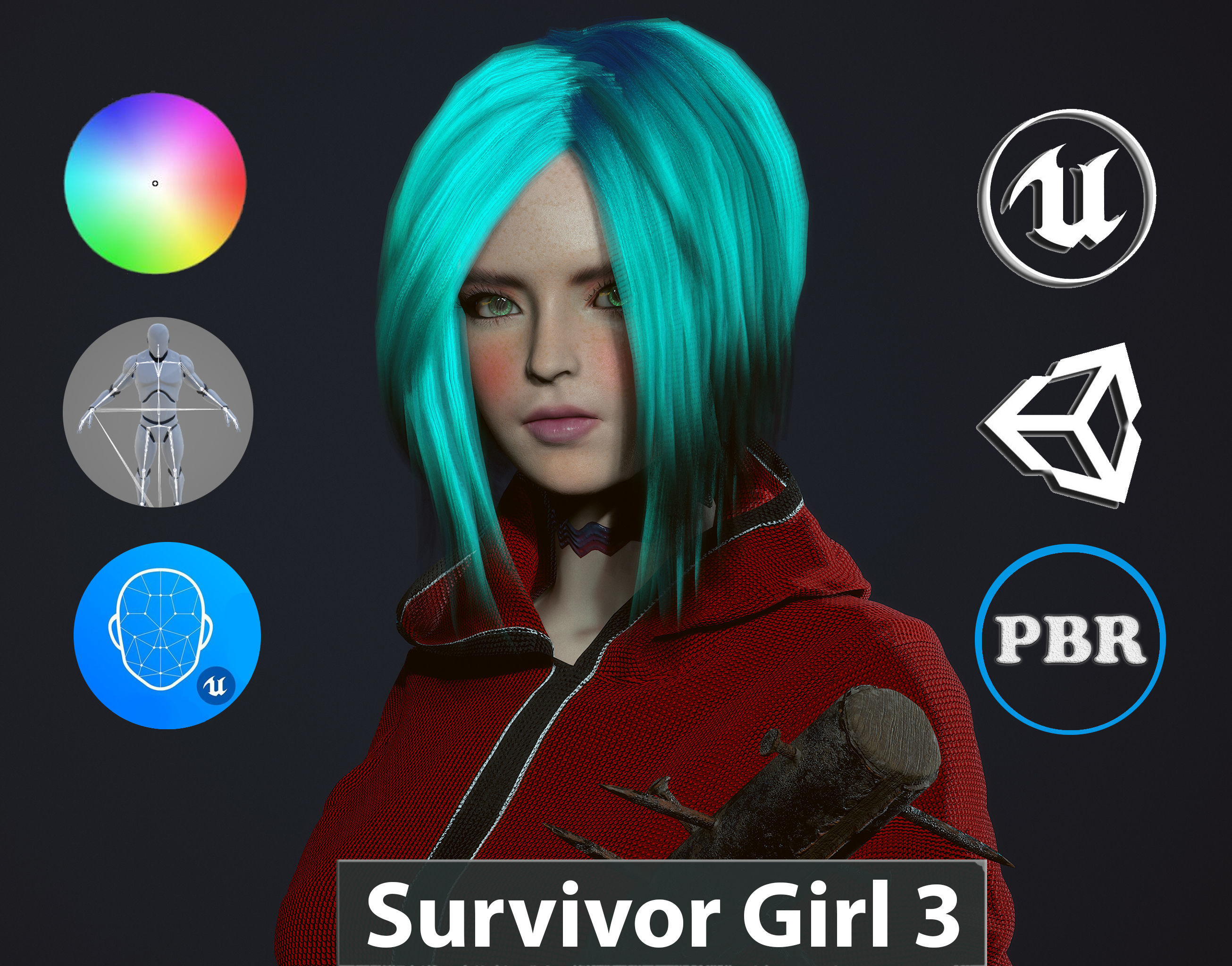Survivor Girl 3 Low Poly Game Ready Low-poly 3D model_2