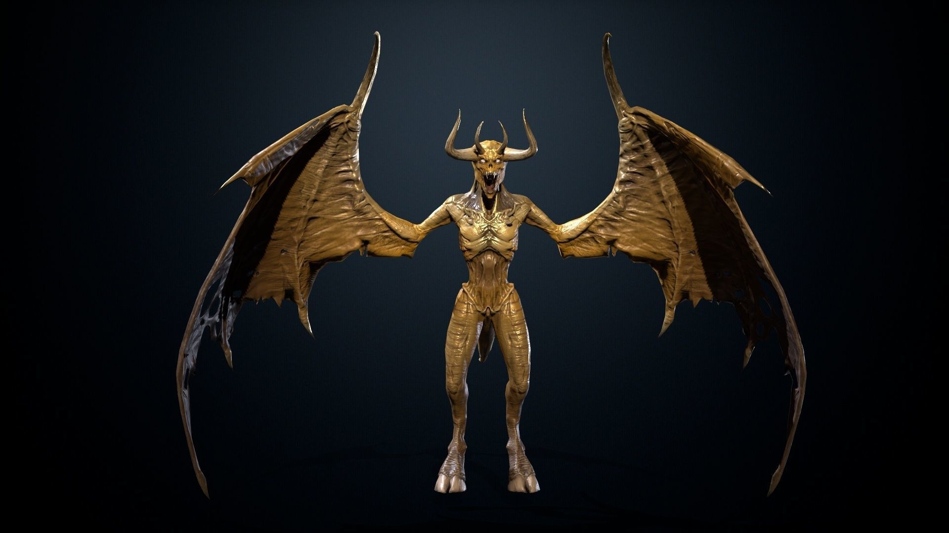 FlyingDemon1 golden demon Low-poly 3D model_9